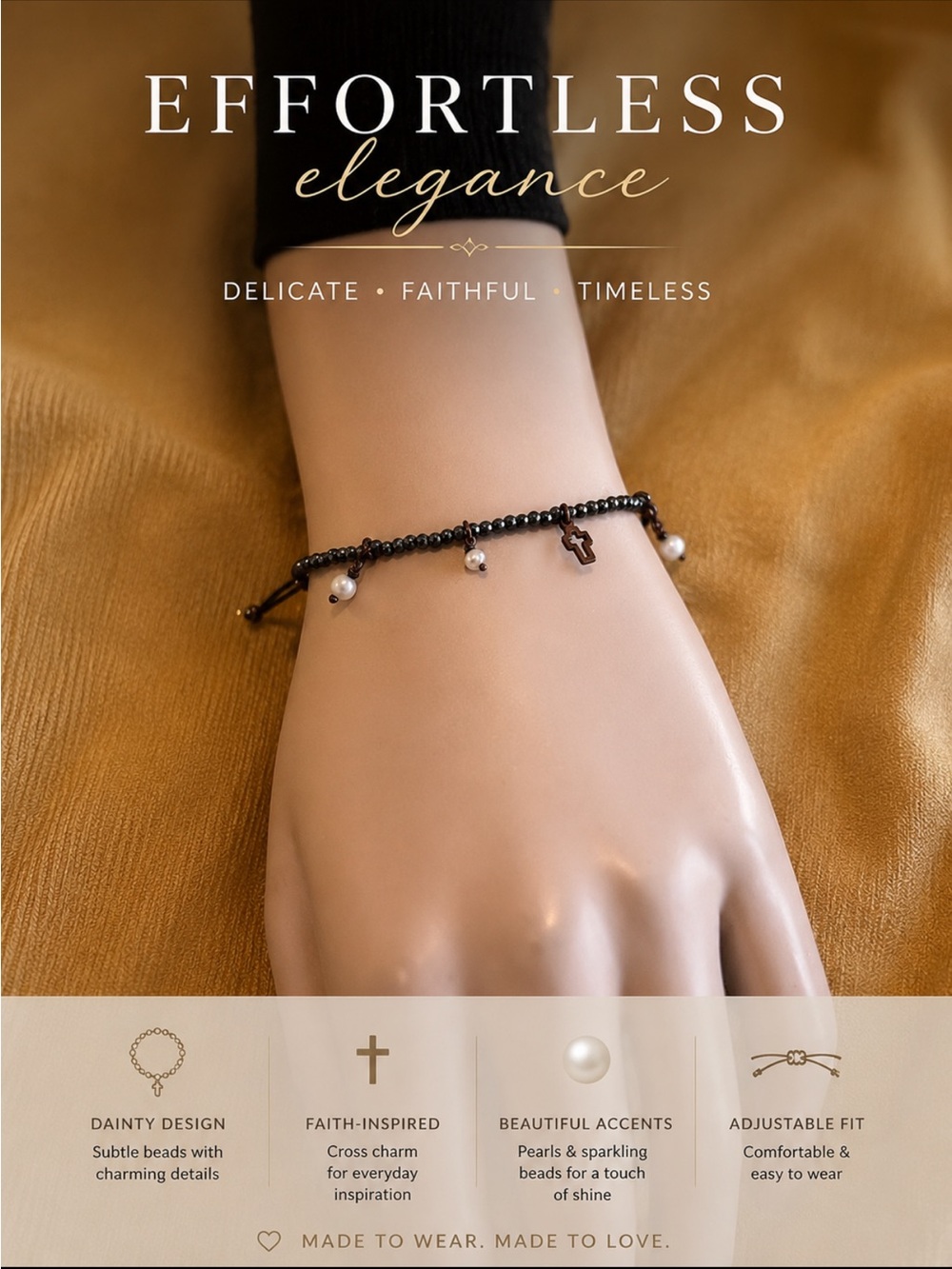 Elegant Black Beaded Bracelet with Charms